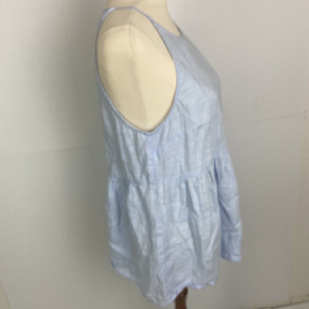 Sportsgirl Size 10 Women's Top Blouse 100% LINEN Blue Tank - Picture 7 of 9